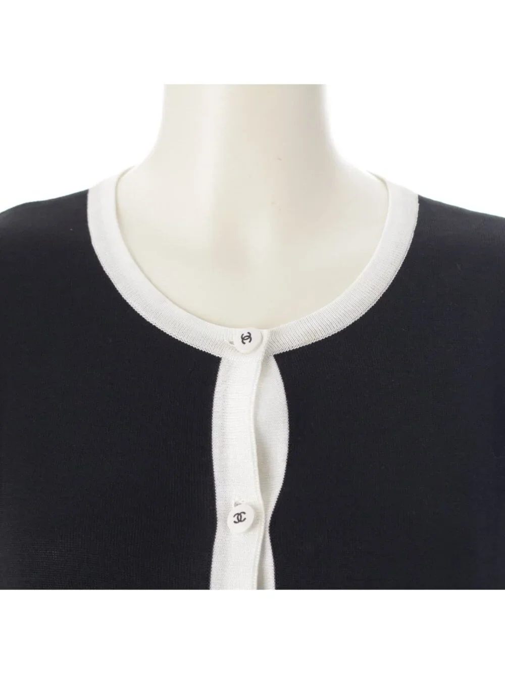 Chanel Cotton Knit Short Sleeve Cardigan Top Black 42